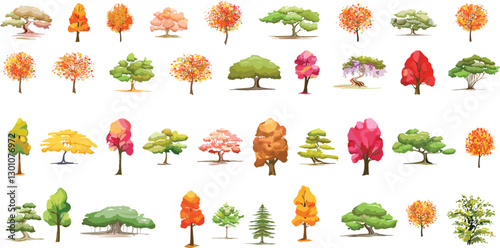 trees set watercolor illustration, hand drawn for architecture or decorative