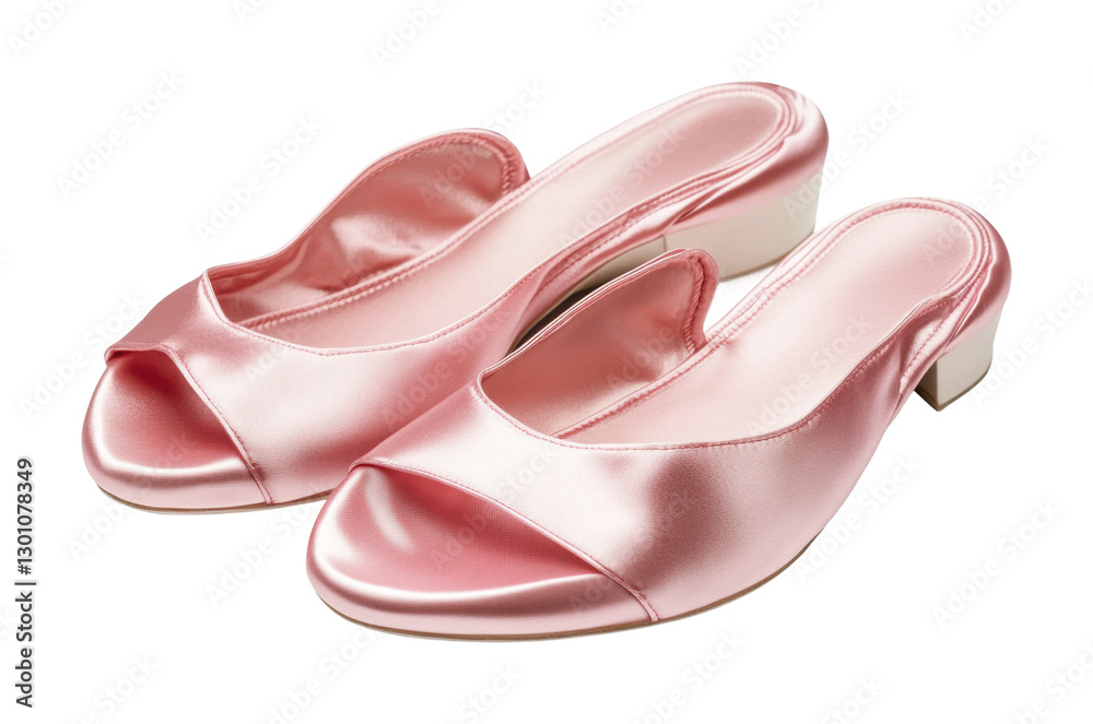 Elegant pink satin open-toe heels designed for special occasions and evening wear with a stylish touch and comfortable fit, cut out Elegant pink satin open-toe heels designed for special occasions and evening wear with a stylish touch and comfortable fit, cut out