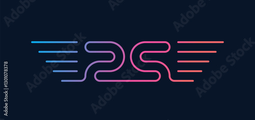 Neon Speed: Futuristic Gradient Line Logo Design with number 25 and Blue to Pink Flow on Dark Background. Perfect for Technology, Motion, and Digital Startup Branding in Modern Minimalist Style.