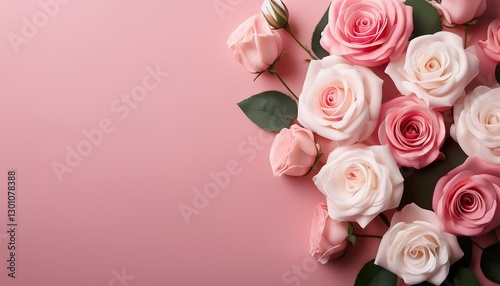 Wallpaper Mural soft pink and white roses on a minimalist pink background Torontodigital.ca