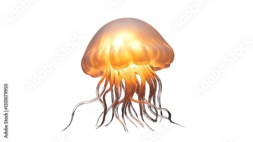 Glowing Jellyfish: A mesmerizing jellyfish glows with an ethereal light, showcasing its delicate translucent form and trailing tentacles, a captivating depiction of marine life.