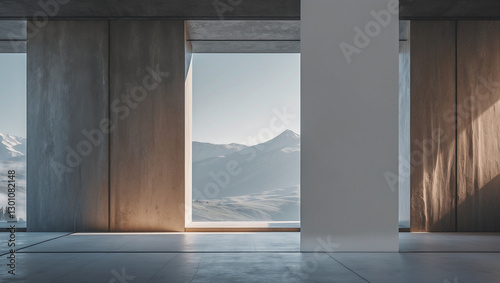 Modern minimalist architecture with panoramic mountain view