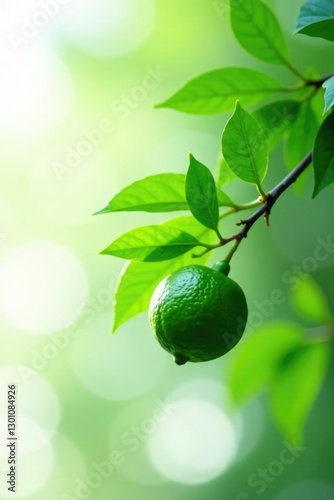 Fresh green kaffir lime leaves attached to a branch, foliage, citrus, tree photo