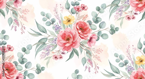 Wallpaper Mural Soft pastel roses watercolor floral seamless pattern. AI Generated Torontodigital.ca