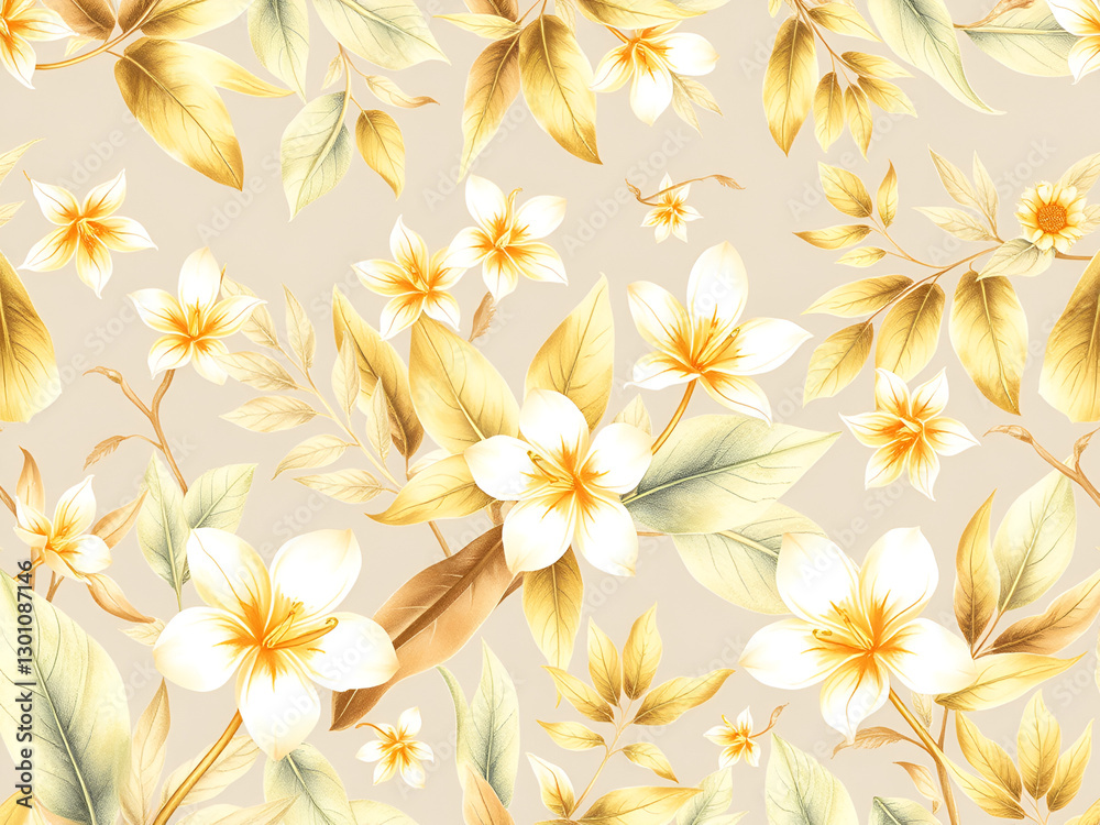 Seamless AI Floral Pattern with Beige and Cream Flowers on a Warm Background Seamless AI Floral Pattern with Beige and Cream Flowers on a Warm Background