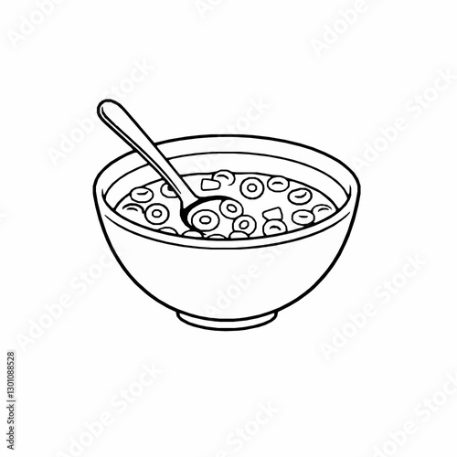 outline vector of a bowl of cereal with a spoon