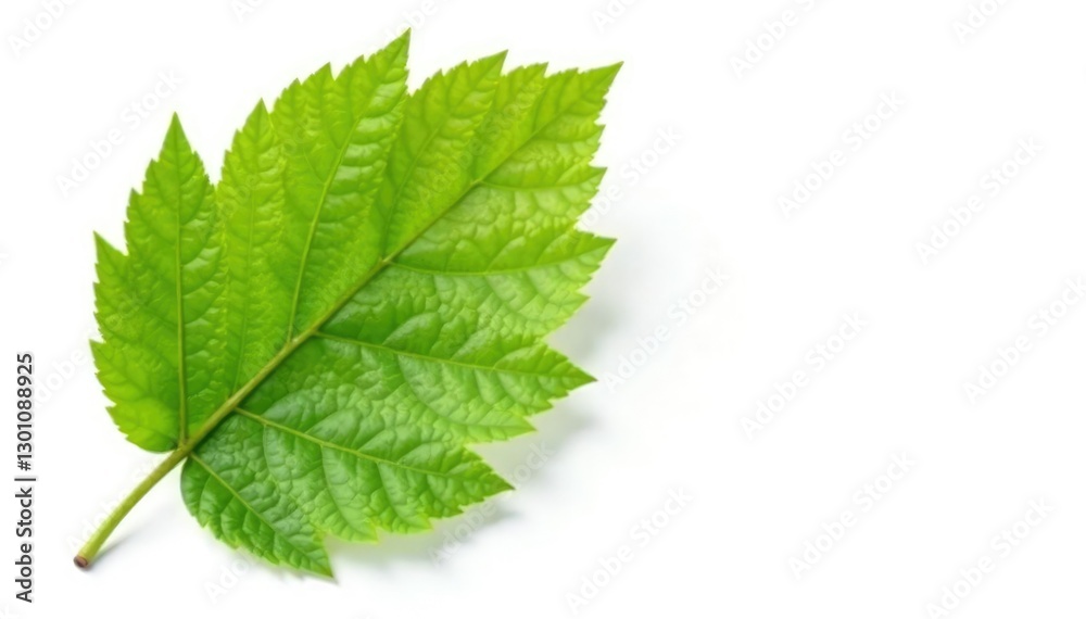 Single isolated green chestnut leaf against white, tree leaves, vegetation, autumn leaves Single isolated green chestnut leaf against white, tree leaves, vegetation, autumn leaves