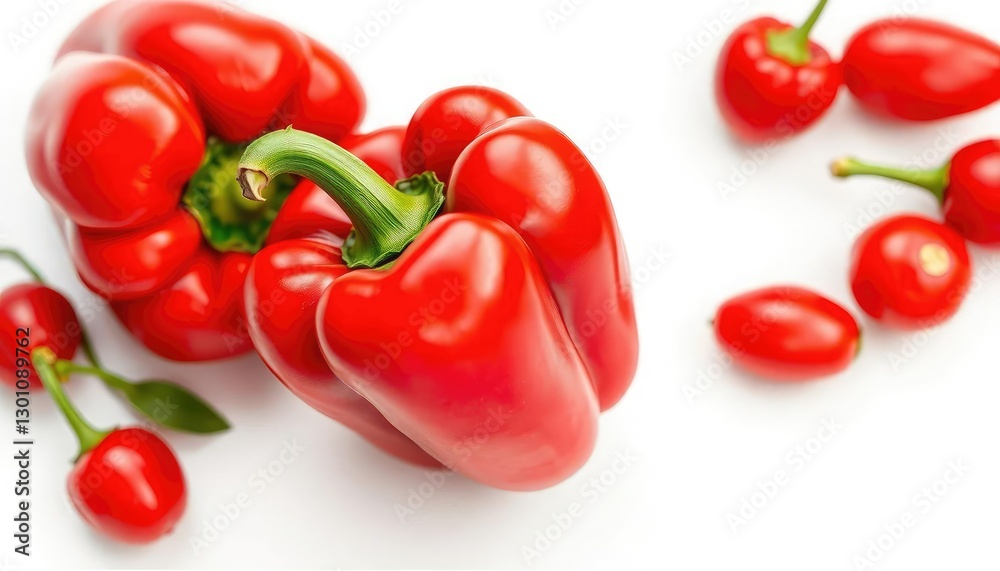 Single vibrant red bell pepper isolated on white background, studio shot, healthy Single vibrant red bell pepper isolated on white background, studio shot, healthy