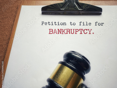 Petition to file for bankruptcy text background. Stock photo