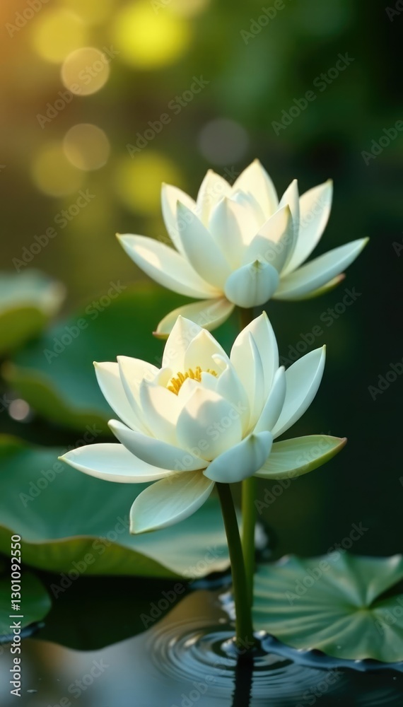White lilies unfolding petals in soft morning light, water, serene garden pond flowers white lily blooms peaceful, garden White lilies unfolding petals in soft morning light, water, serene garden pond flowers white lily blooms peaceful, garden