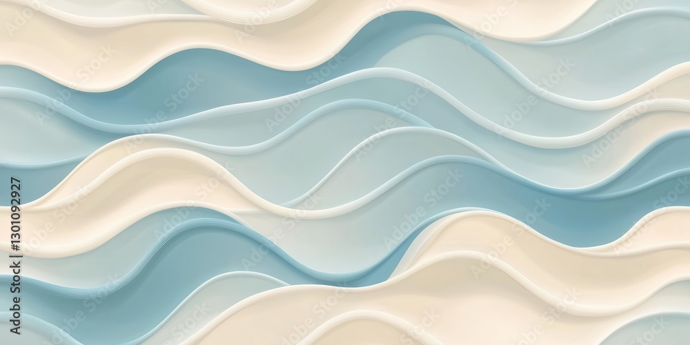 Abstract flowing wavy pattern in blue and cream, seamless 3d texture for modern designs, calming aesthetic, and dynamic digital artwork Abstract flowing wavy pattern in blue and cream, seamless 3d texture for modern designs, calming aesthetic, and dynamic digital artwork