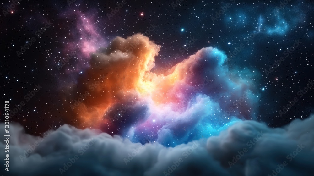 Obraz premium Vibrant cosmic clouds illuminated by starlight.