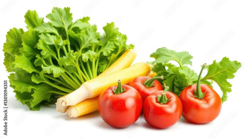 A vibrant, fresh vegetable, perfectly isolated on a pure white background, green bean, cauliflower A vibrant, fresh vegetable, perfectly isolated on a pure white background, green bean, cauliflower