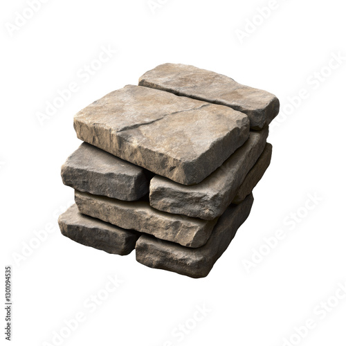 Sturdy stones are arranged in a stack, ideal for various landscaping and construction applications, enhancing outdoor spaces and designs