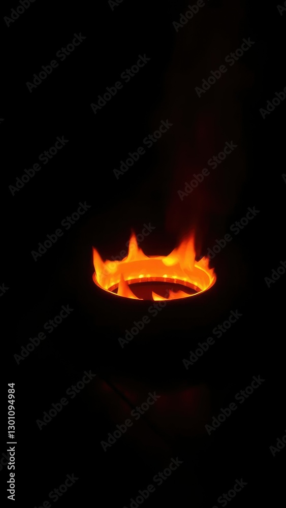Fototapeta premium Blazing ring radiating heat and light on dark surface, warmth, hot
