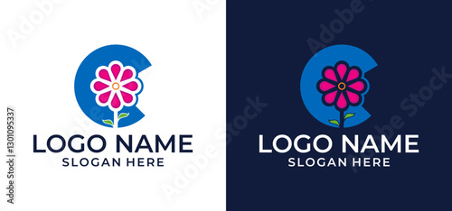 Design a beautiful floral logo illustration using a vector C letter outline.