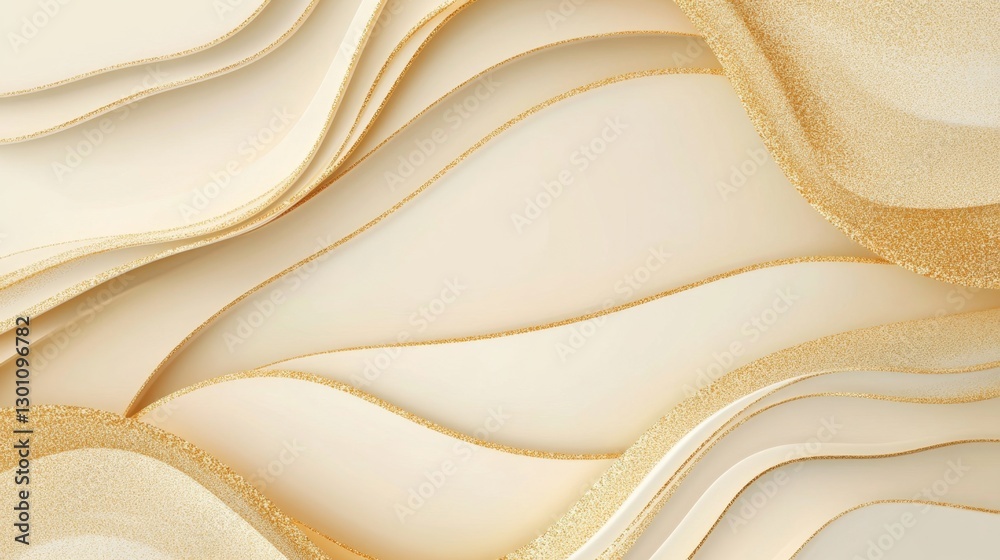 Obraz premium Abstract golden background with white and beige luxury glitter shapes. Golden lines luxury on cream color background. Gold elegant realistic paper cut style 3d