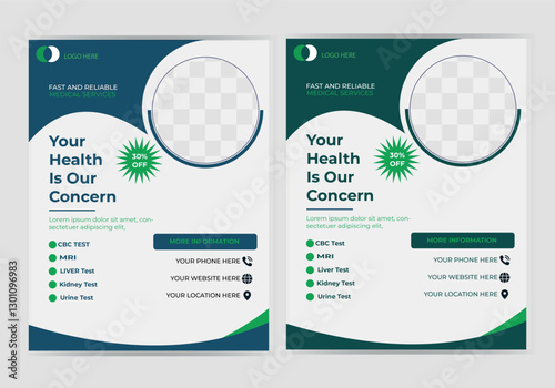 Medical flyer design Corporate healthcare and medical cove a4 flyer design template for print,Madical Flyer design layout modern with green color size A4, modern healthcare promotion business medical