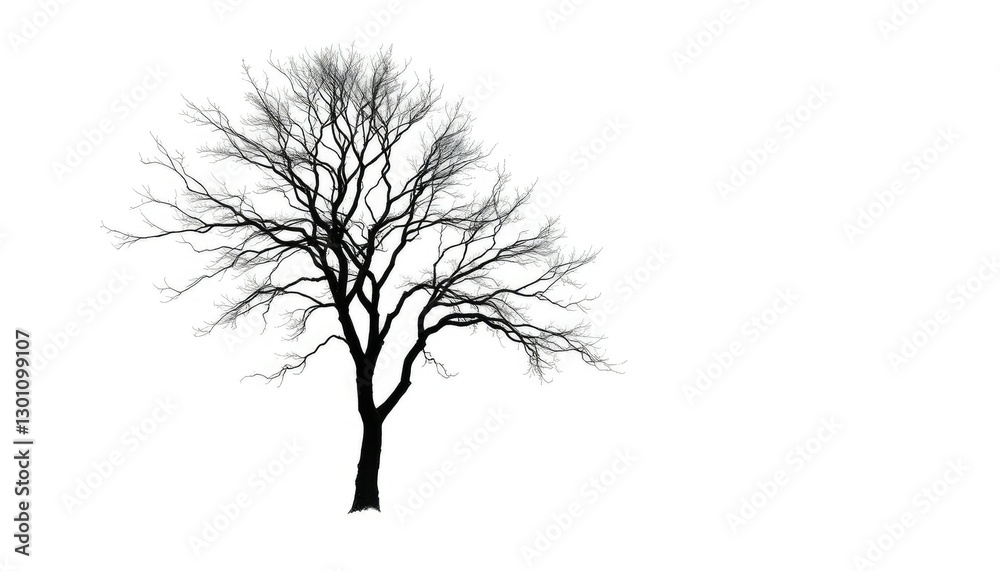 Fototapeta premium Lone tree, stark branches against bright white, silhouette, ecology