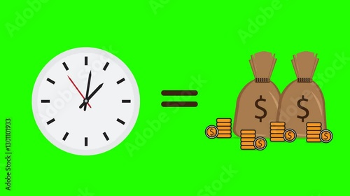 Animation footage time is money green screen vector video