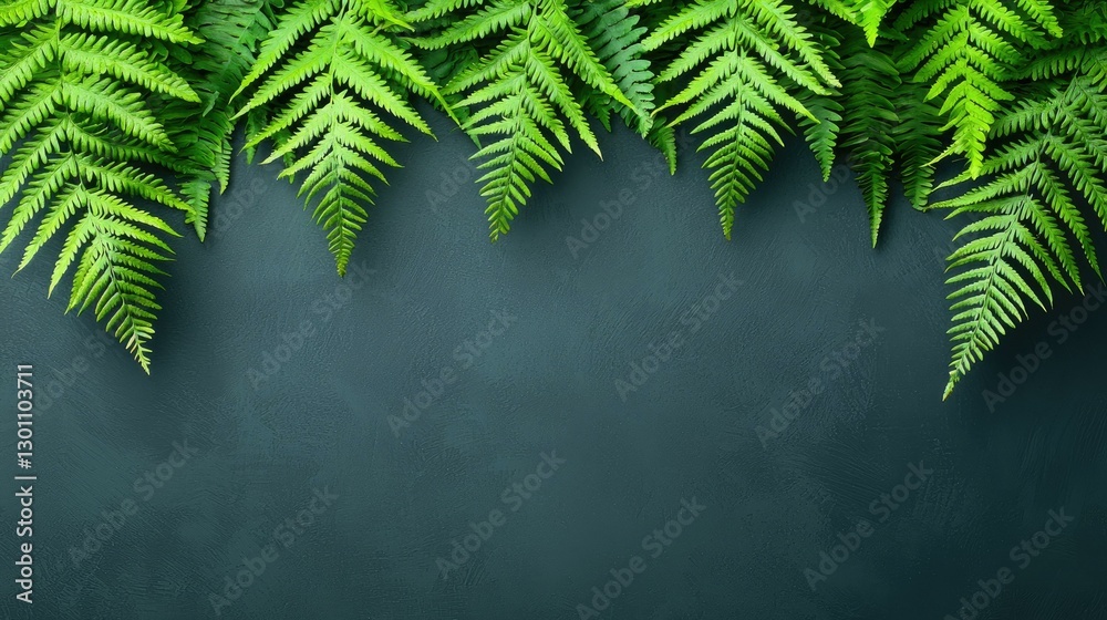 Lush Green Fern Leaves Arranged Beautifully Against a Dark Background, Perfect for Nature-Inspired Designs or Organic-Themed Projects.