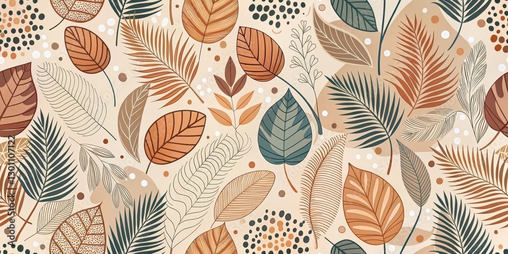 Serene Botanical Illustration Featuring Abstract Leaves and Organic Shapes in Earthy Tones Serene Botanical Illustration Featuring Abstract Leaves and Organic Shapes in Earthy Tones