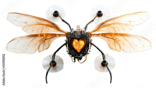 Steampunk Drone Heart: A unique, artistic concept of a steampunk-inspired drone, meticulously crafted with intricate gears and a glowing heart at its core. 