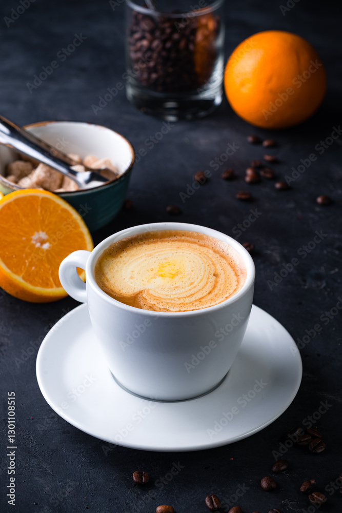 cappuccino coffee with orange juice in a cup