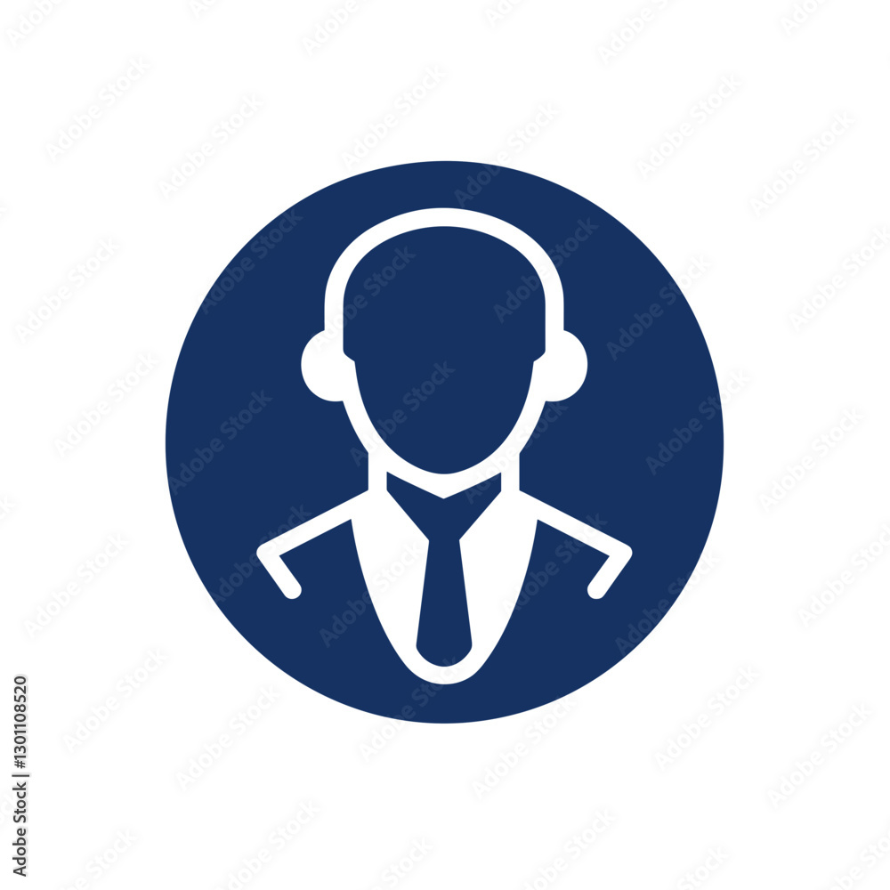 Business person icon with headset in blue and white
