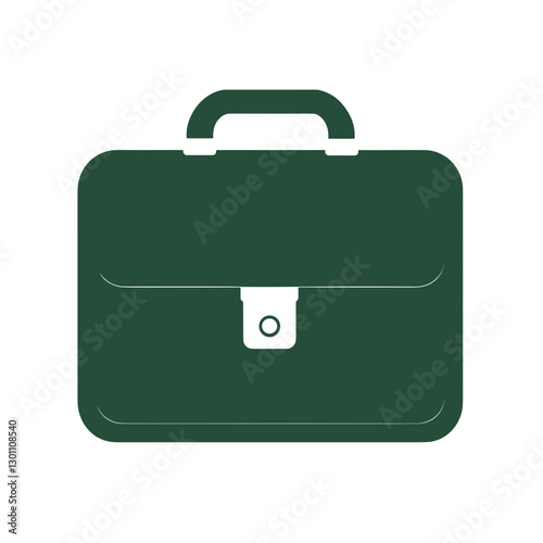 Business briefcase icon with handle and lock in green and white