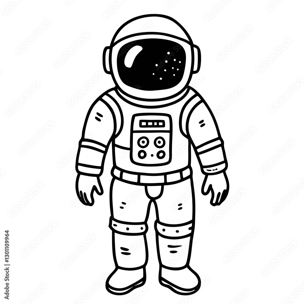 Black and White Astronaut in Spacesuit Line Art Illustration Black and White Astronaut in Spacesuit Line Art Illustration