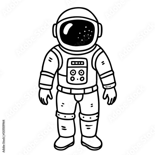 Black and White Astronaut in Spacesuit Line Art Illustration