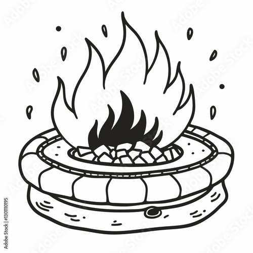 Cozy Campfire Illustration Hand Drawn Fire Pit with Flames for Camping and Outdoor Adventure Designs