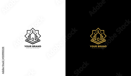 Line mosque logo. Islamic mosque icon