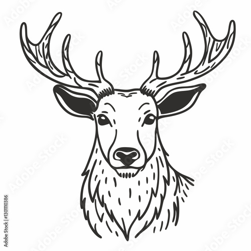 Vector Illustration of a Majestic Stag Deer Head with Antlers