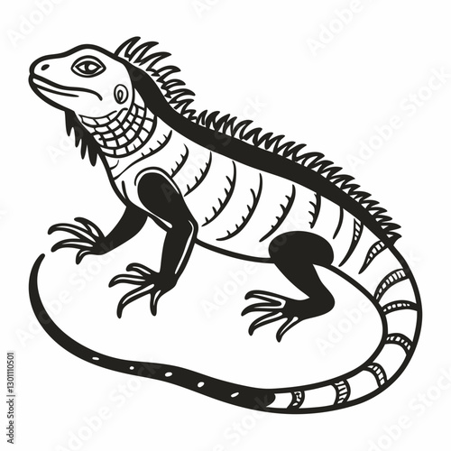 Detailed Black and White Iguana Illustration Reptile Design for Wildlife Art and Conservation