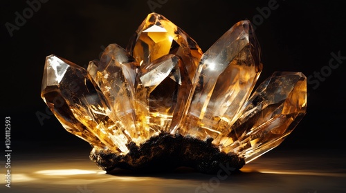The brilliant radiance of golden crystal clusters