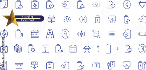 Charging icon set. Containing charge, battery,