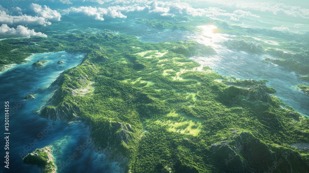 Fototapeta premium breathtaking view of Earth from space, highlighting green forests and clean oceans, emphasizing a healed planet