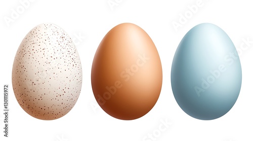 Three Colorful Eggs: A Digital Illustration of Speckled, Brown, and Blue Bird Eggs AI Generated