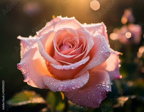 Romantic Pink Rose Illuminated by Sunrise