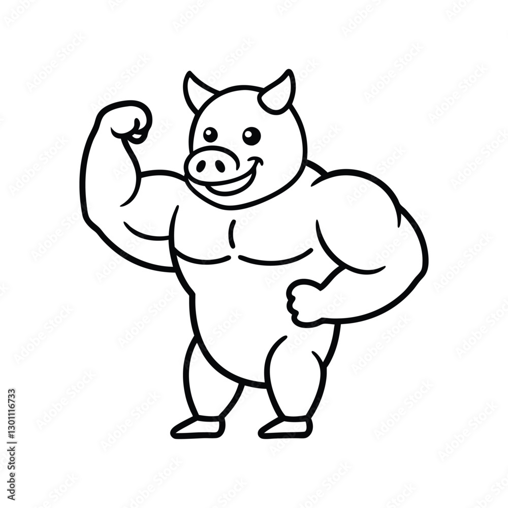 Fototapeta premium strong pig of a line art