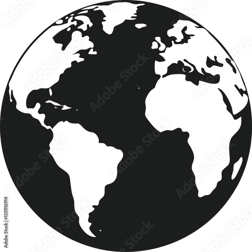 Earth Globe Silhouette Vector | Simple World Map Illustration