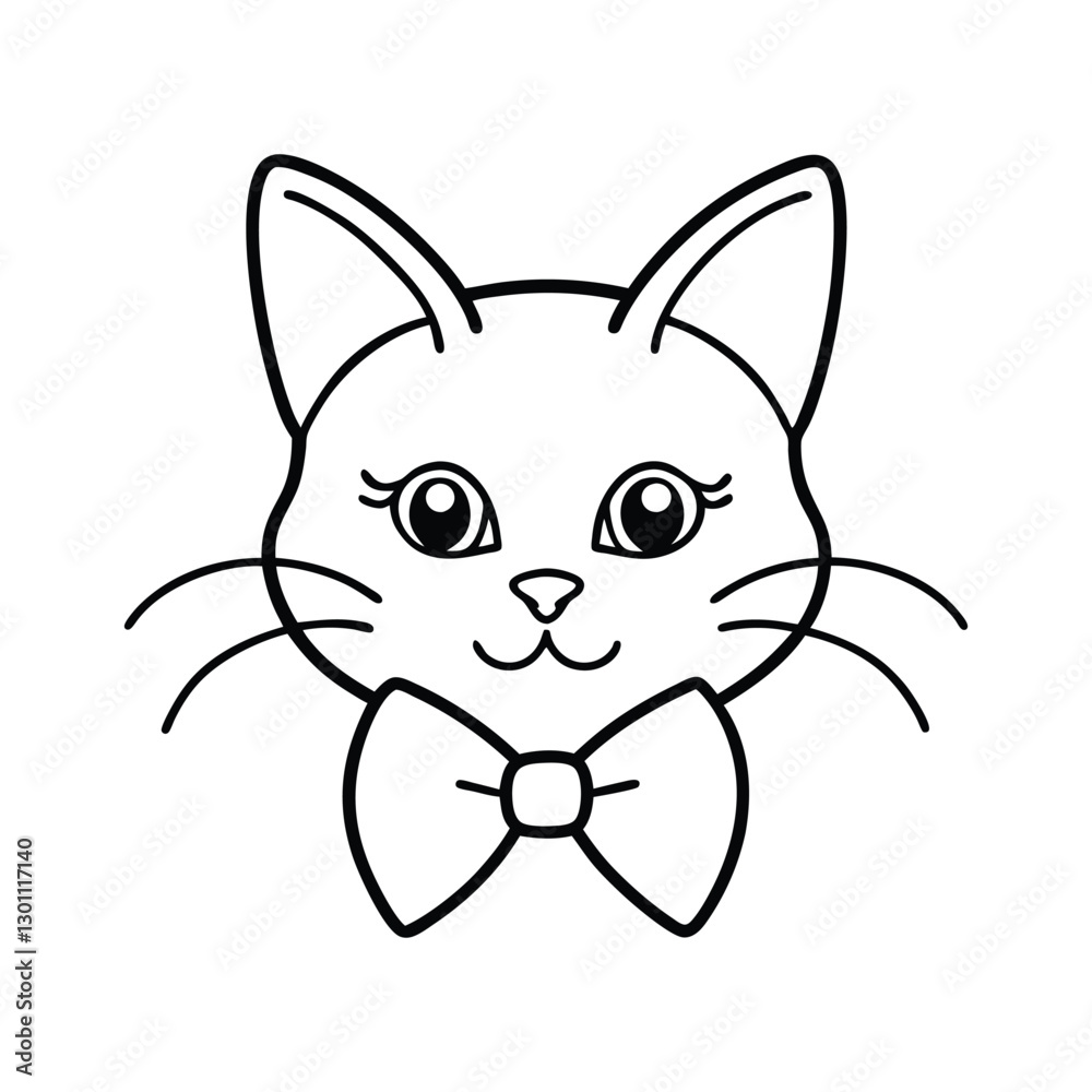 Fototapeta premium cat head with bow line art