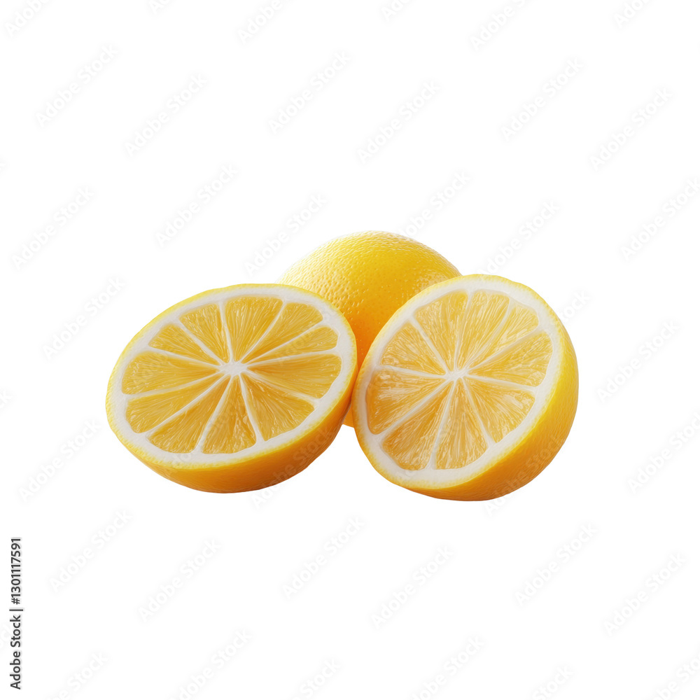 Bright yellow lemons sliced in half showcase their juicy interior, adding freshness and flavor to dishes, drinks, and desserts Bright yellow lemons sliced in half showcase their juicy interior, adding freshness and flavor to dishes, drinks, and desserts