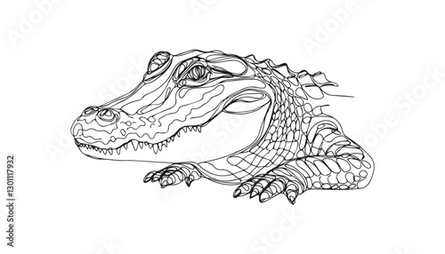 Continuous one single minimal line drawing crocodile