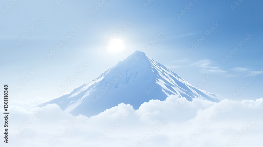 Snow capped mountain rising above a sea of clouds in daylight Snow capped mountain rising above a sea of clouds in daylight
