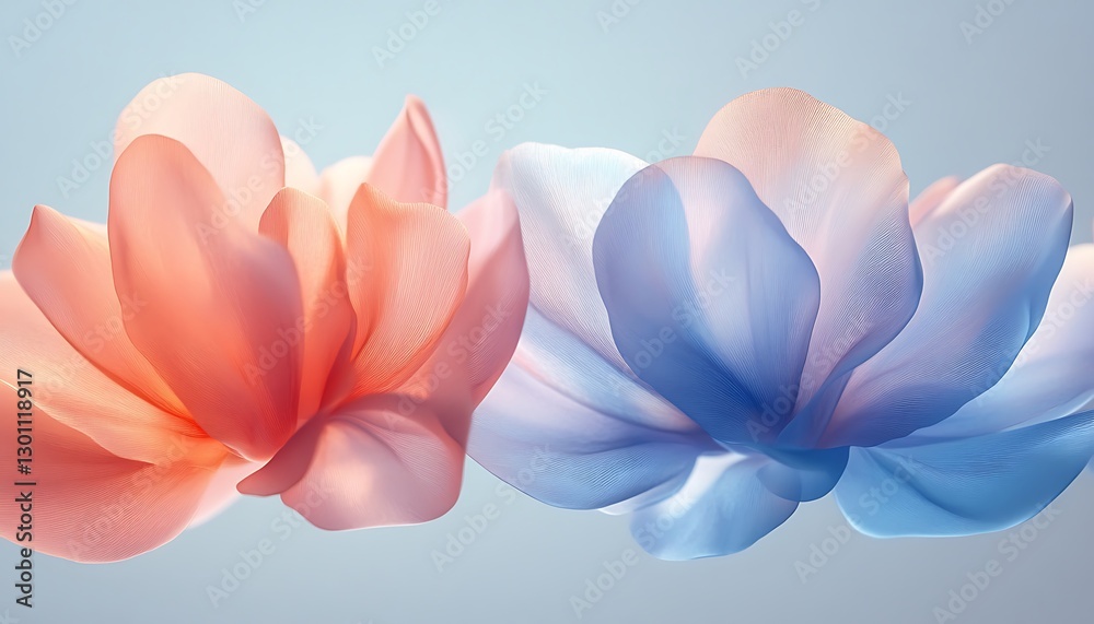 Abstract Flowers Floating in Gentle Light Blue Space Abstract Flowers Floating in Gentle Light Blue Space