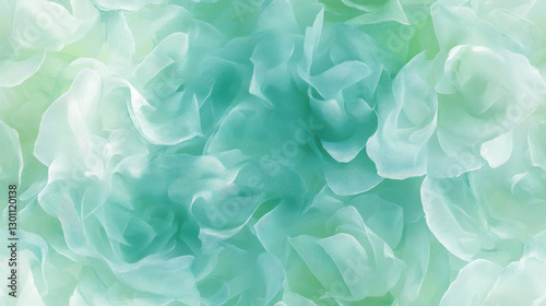 Soft green fabric texture with flowing layers resembling petals, creating serene and calming atmosphere. Ideal for backgrounds or design elements