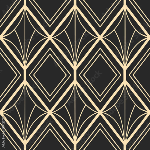 Seamless texture, Art Deco Gold & Black – Luxurious gold lines forming geometric diamond shapes on a deep black background